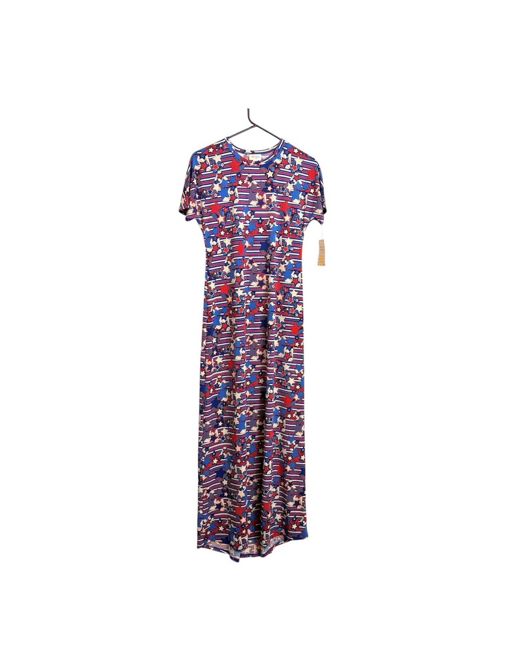 NWT LuLaRoe Women's Long Dress XXS 2XS Red White Blue Stars Stripes